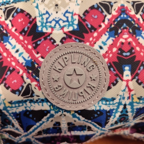 EUC. Kipling Alvar colorful geometric print + Monkey "Nathan" bag charm. RARE - Picture 4 of 9